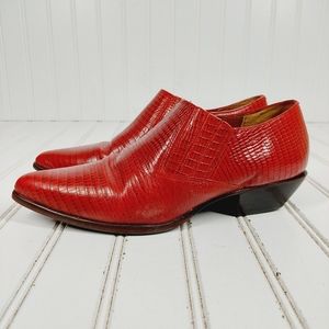 Nine West Catbird Red Leather Snakeskin Slip On Western Pointy Toe Shoes E6